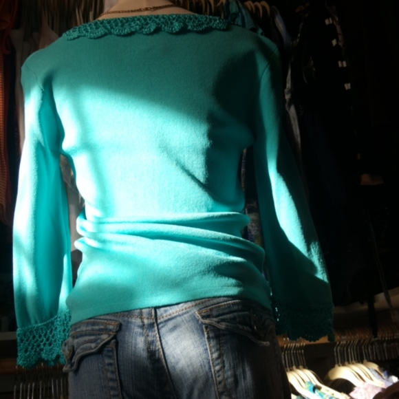 J.A.C. by JOSEPH. A.♡ Gorgeous Teal 3/4 Embellished Open Lace  Trim Blouse S - Picture 8 of 11